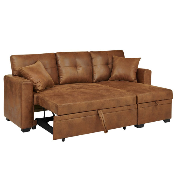 English Elm Sleeper Sectional with Pull Out Bed Storage Chaise Tufted L Shaped Living Room Sofa W5568S00006