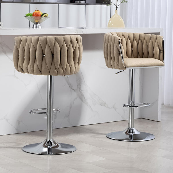 English Elm 360° Fabric Swivel Bar Stools Set of 2 with High Rebound Sponge Cushions, Adjustable Metal Legs, Modern Design Yellow W2215P252780