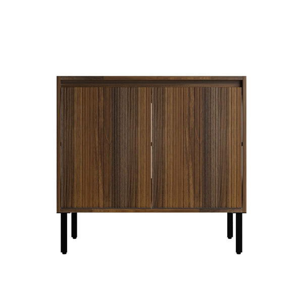 English Elm 36 Inch Floating Bathroom Vanity Fluted Wood Grain Panel with Ceramic Integrated Sink W3520S00043