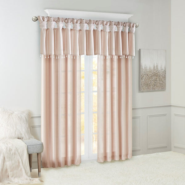 English Elm Twist Tab Lined Curtain Panel Blush 50X84" - Luxurious Faux Silk, Elegant Draping & Easy Installation B03598207-GIGA