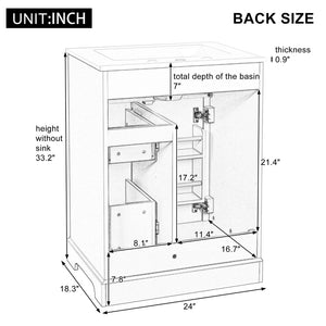 English Elm "24'' 24 Inch Glossy Freestanding Bathroom Vanity with Gold Hardware and Soft Close Storage Green Pinewood N725P375495F