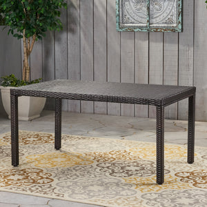 English Elm Christopher Knight Home® - RHODE Outdoor 7PC Rectangular Rattan Table Set - Brown Wicker on Iron Frame, Seats 6, Weatherproof N776P339672D