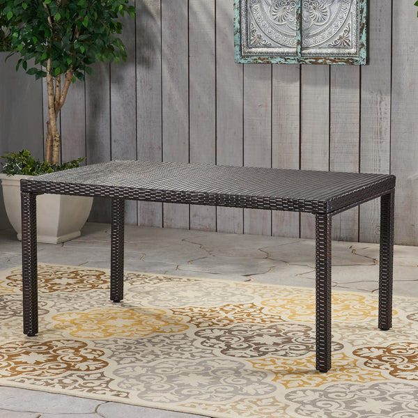 English Elm Christopher Knight Home® - RHODE Outdoor 7PC Rectangular Rattan Table Set - Brown Wicker on Iron Frame, Seats 6, Weatherproof N776P339672D