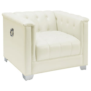 English Elm Earline Tuxedo Leatherette Accent Chair with Tufted Panels and Chrome Legs B062P441029