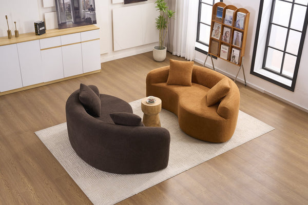 English Elm LY-042 Zen-Inspired S-Curved Dual-Depth Loveseat with Chenille Upholstery, Ready-to-Use Comfort Orange W2231P329720