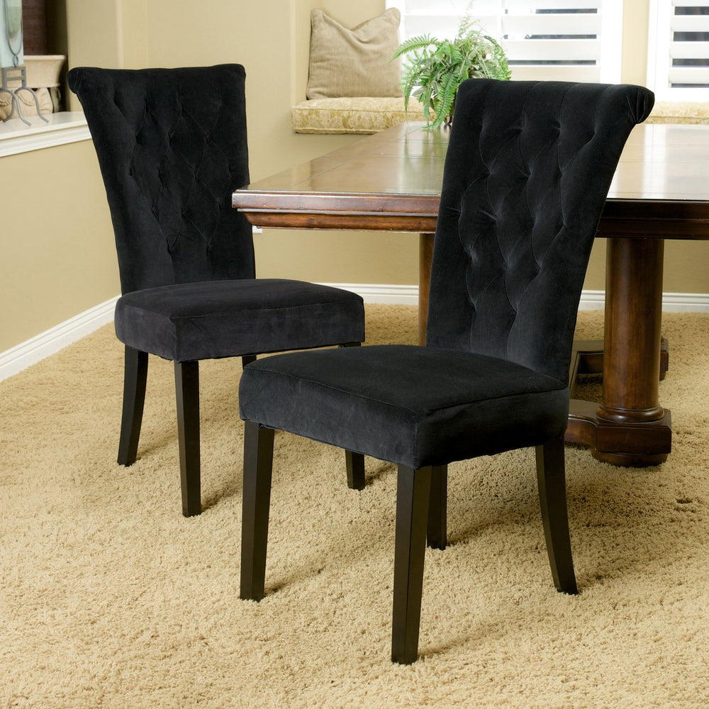 English Elm Christopher Knight Home® - CHARLOTTE Tufted KD Dining Chair Set of 2 in Black Velvet — Flared Back, Elegant Comfort, 40"H 54259.00BLK