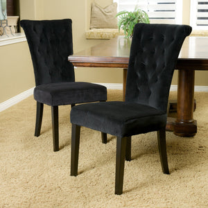 English Elm Christopher Knight Home® - CHARLOTTE Tufted KD Dining Chair Set of 2 in Black Velvet — Flared Back, Elegant Comfort, 40"H 54259.00BLK