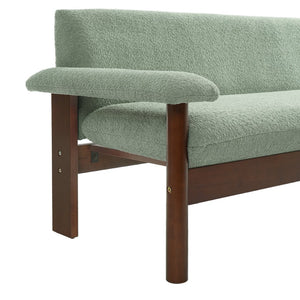 English Elm Modern Berber Fleece 2 Seat Loveseat Rubberwood Base Plush Armrest Couch for Apartments Green N763S000050F