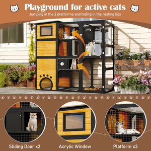 English Elm Go Four Tier Outdoor Cat Enclosure Pine Wood Window Attached Weatherproof Catio N704G201614A