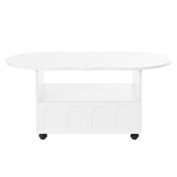 English Elm Flexible Cream Style Coffee Table With 2 Brake Wheels, Cloud Top Side Table With Drawer, Irregular Center Table With Large Storage For Living Room, White, 39.37''X 23.6''