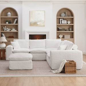 English Elm 107'' Boucle Modular Sectional Sofa Deep Cloud Cushions Reversible Chaise Living Room Beige W1413S00161