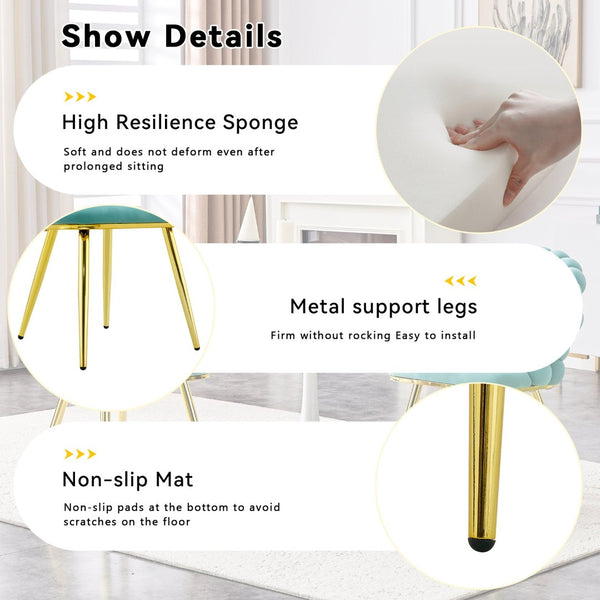 English Elm Set of 4 Sculptural Bubble Backrest Velvet Dining Chairs with Glamorous Metal Legs Gold,Teal W3875P370848