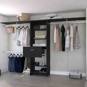 English Elm Broncos Black Single Drawer Closet Organizer with Multiple Shelves, 118"W Coverage, Spacious Storage B128S00081