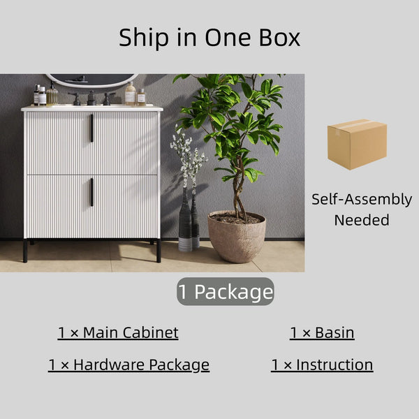 English Elm Christopher Knight Home® - 30" Elegant Bathroom Vanity With Ceramic Sink, Soft-Close Drawers & Fluted Design In Timeless White N817P295761W