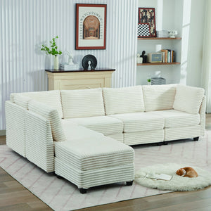 English Elm Corduroy Plush U-Shaped Sectional Sofa with Storage Ottoman, Pet-Friendly Durable Modular Comfort Beige W2915S00062