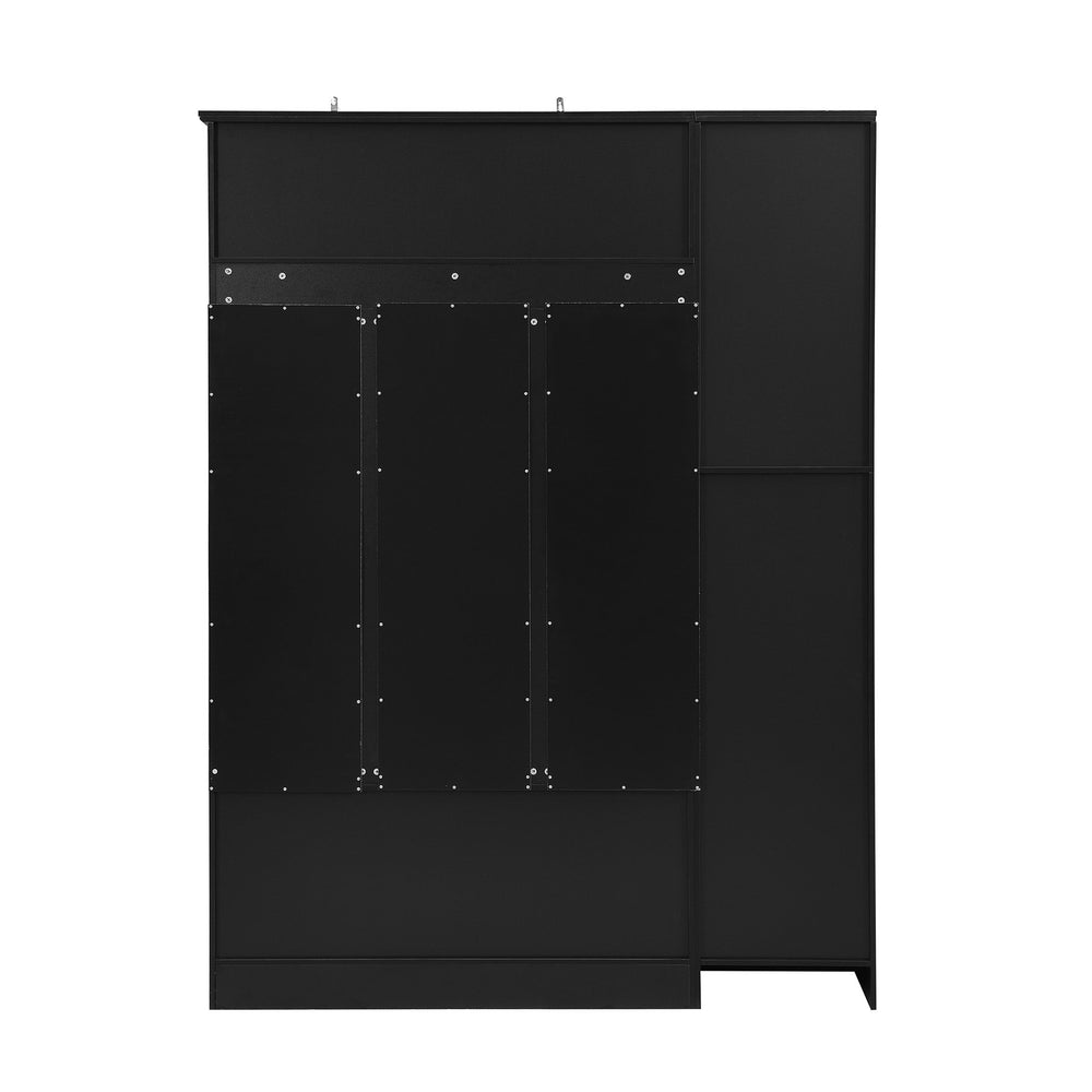 English Elm VIBE Modern 79" Hall Tree with 6 Cabinets, Bench Seating, Adjustable Shelf & 4 Metal Hooks for Entryway Black SJ000148AAB