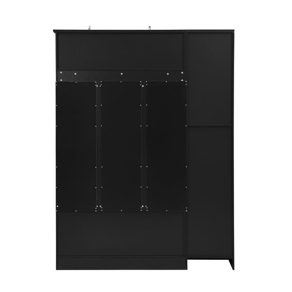 English Elm VIBE Modern 79" Hall Tree with 6 Cabinets, Bench Seating, Adjustable Shelf & 4 Metal Hooks for Entryway Black SJ000148AAB