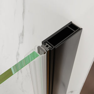 English Elm 32-34 in Frameless Pivot Shower Door Clear Tempered Glass with Matte Black Hardware W63777029