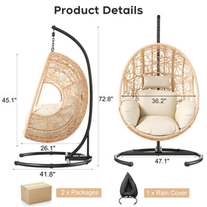 English Elm 42 Inch Wide Hanging Egg Chair Pe Rattan Patio Swing with 400lb Capacity Cushioned Seat W3979S00008