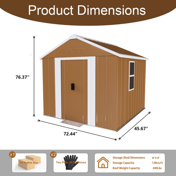 English Elm 6x4 Galvanized Steel Outdoor Storage Shed with Sliding Door and Weatherproof Roof W2700P344173