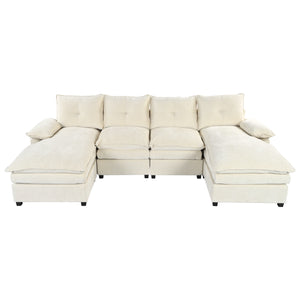 English Elm U_STYLE U-Shaped Chenille Sectional Sofa with Adjustable Armrests, 6-Seater, Removable Covers, Durable Construction Beige WY000430AAA