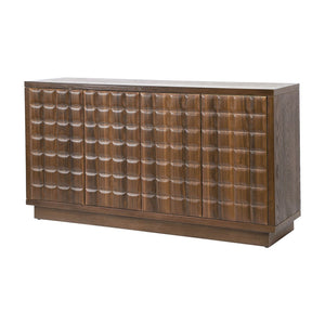 English Elm Christopher Knight Home® - Modern 4-Door Storage Cabinet with 3D Geometric Doors, Metal Trim, Durable MDF Top, 61.25"L x19"W x12.2"H Brown N760P324554D
