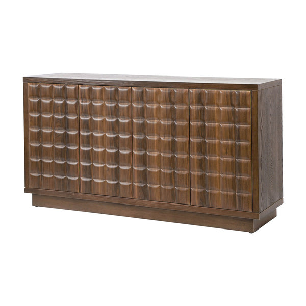 English Elm Christopher Knight Home® - Modern 4-Door Storage Cabinet with 3D Geometric Doors, Metal Trim, Durable MDF Top, 61.25"L x19"W x12.2"H Brown N760P324554D