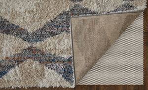 Feizy Rugs Mynka High-pile Geometric Area Rug - Pet-friendly, Stain Resistant, Stylish For High Traffic Spaces Tan,Ivory,Blue Polyester Myn39iffgrymltp00