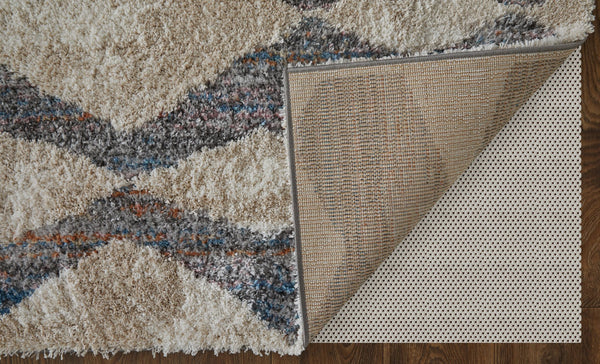 Feizy Rugs Mynka High-pile Geometric Area Rug - Pet-friendly, Stain Resistant, Stylish For High Traffic Spaces Tan,Ivory,Blue Polyester Myn39iffgrymltp00