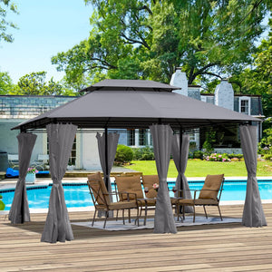 English Elm 13x10 Outdoor Gazebo Canopy Tent With Double Vented Roof, Full Sidewalls For Insect & Weather Shield Grey W419P282068