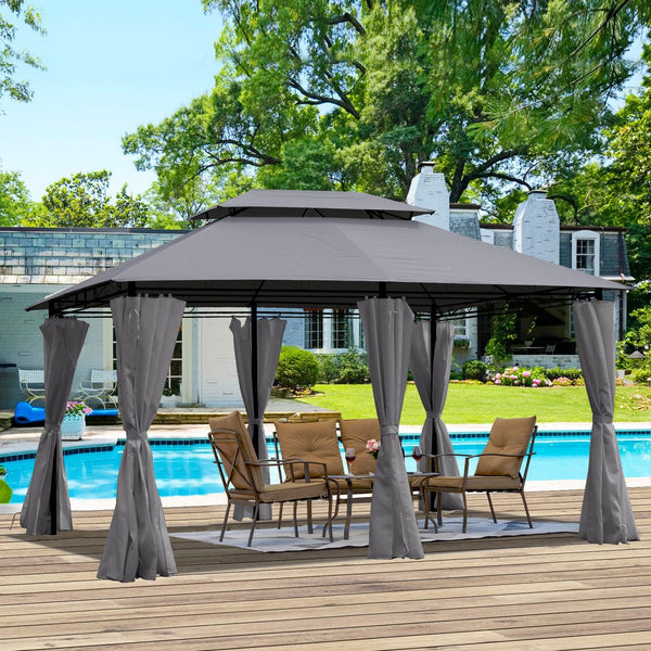 English Elm 13x10 Outdoor Gazebo Canopy Tent With Double Vented Roof, Full Sidewalls For Insect & Weather Shield Grey W419P282068