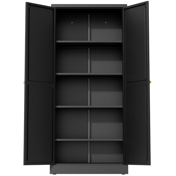 English Elm 61" Matte Black Steel Freestanding Pantry Cabinet with 4 Adjustable Shelves Modern Farmhouse T2398P465983