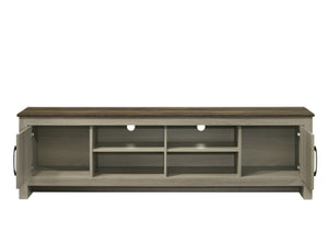English Elm Tropea 58 Inch Open Shelf Media Console with Oak Finish and Cord Management B2749P413255