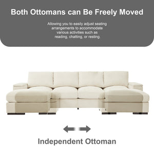 English Elm 122"l Corduroy Sectional with Dual Ottomans Modular U-shape Sofa for Modern Living Beige W1669S00020