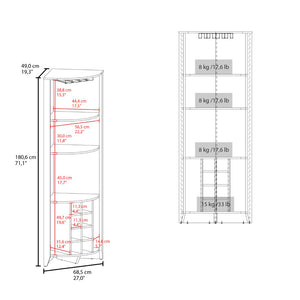 English Elm Hampton Tall Bar Cabinet with Wine Rack Glass Holder and Enclosed Storage Shelves B128S00207