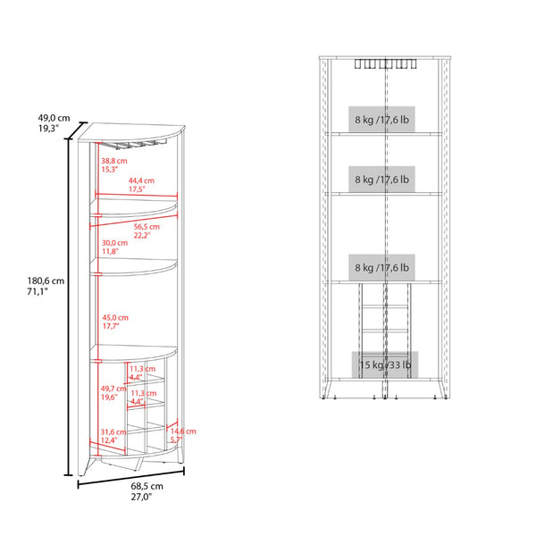 English Elm Hampton Tall Bar Cabinet with Wine Rack Glass Holder and Enclosed Storage Shelves B128S00207