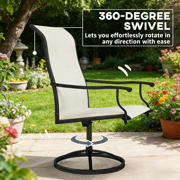 English Elm High Back Swivel Outdoor Patio Chairs with Breathable Mesh and Powder Coated Steel Frame T3971P444463