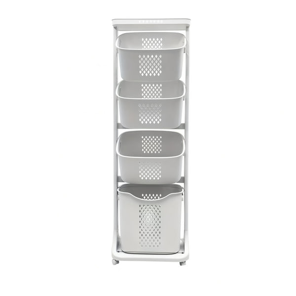 English Elm 4-Tier Laundry Hamper Sorter with Wheels - Removable Rolling Baskets, Space-Saving White Organizer W3101P335166