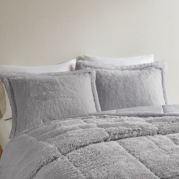 English Elm King/Cal King Brielle Ombre Shaggy Faux Fur Comforter Mini Set - Plush Hypoallergenic Cozy Warmth Grey 15.75 L x 11.81 W x 11.81 H B03595983