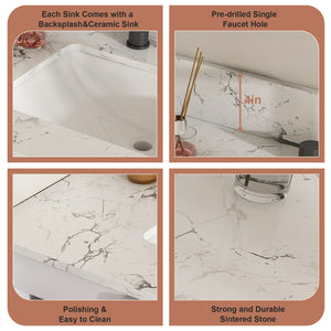 English Elm Modern 37" Bathroom Vanity With Elegant Carrara Marble Top, Storage Solutions & Quiet Operation W509S00137