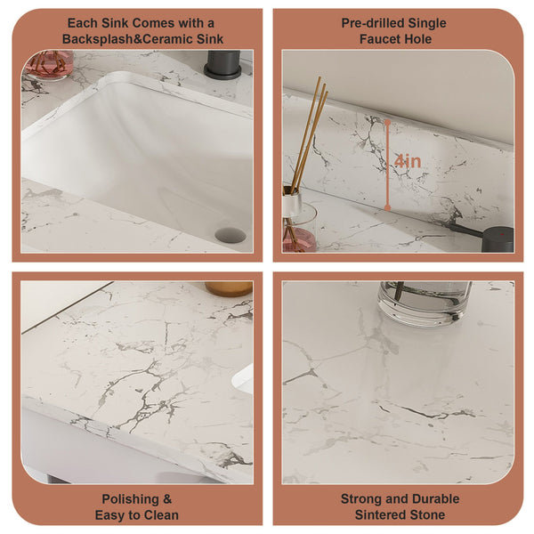 English Elm Modern 37" Bathroom Vanity With Elegant Carrara Marble Top, Storage Solutions & Quiet Operation W509S00137