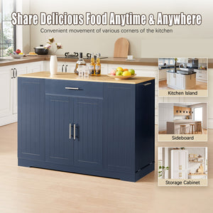 English Elm 53'' Kitchen Storage Islands with Drawers and Trash Can Storage, Modern Farmhouse Design, 53.2"W x 20.9"D x 38.0"H Navy Blue W1820P281266