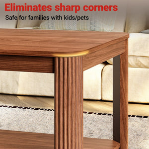 English Elm Arc Corner Oak Coffee Table with Open Shelf Wave Grain Legs Modern Living Room Accent W5563P449954