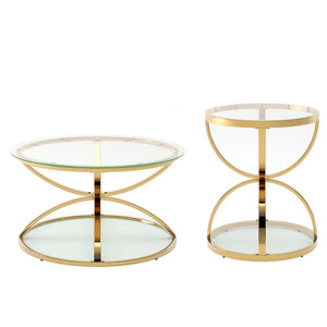 English Elm Modern Two-piece Round Tempered Glass Coffee Table Set with Gold Iron Ring Frames W757S00057