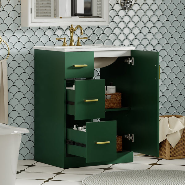 English Elm 24" Modern Bathroom Vanity with Under-Mount Sink, Vertical Stripe Design, 2 Drawers & Soft-Close Cabinet Green N710P288936F