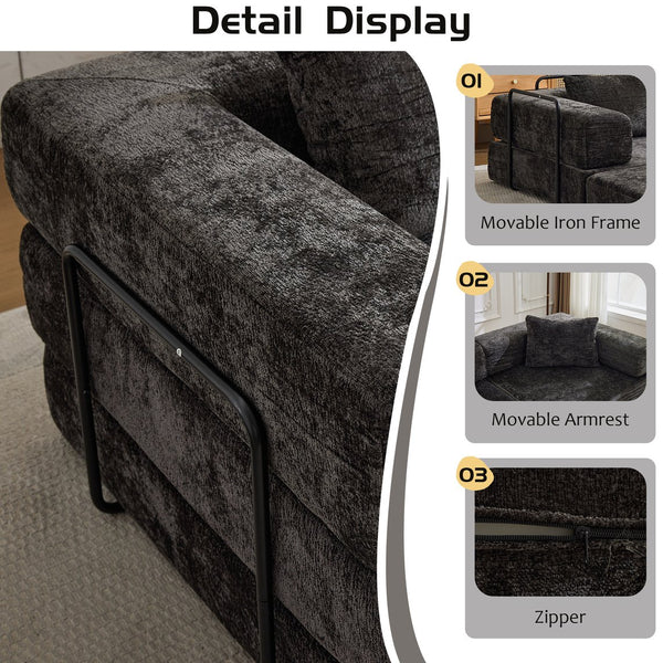 English Elm Compression Convertible Floor Sofa Bed – Versatile Modular Chenille Sofa For Small Spaces & Guests W3723S00015