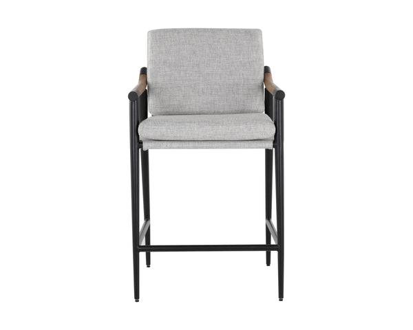 Sunpan Meadow Counter Stool - Timeless Design with Stain-Resistant Fabric and Solid Oak Wood Armrests Vault Fog