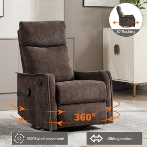 English Elm Heat Massage Rocker Swivel Recliner Fabric Chair with Lumbar Therapy for Living Room Brown W1803P362305