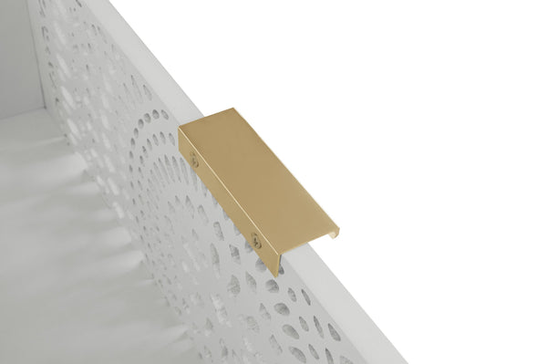 English Elm 3 Drawer Cabinet with Hollow Carved Accents, Solid Pine Feet, Gold Handles & Smooth Metal Slides — Elegant Storage for Entryway Bedroom Living Room Beige W688138992