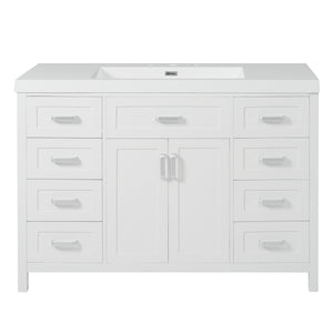 English Elm Christopher Knight Home® - 48" Bathroom Vanity with Sink Combo | 2 Doors 8 Soft-Close Drawers, Resin Top, Pine Legs White N759S337621K